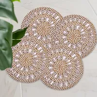 Tsukuyomi Pack of 2 Jute Placemats 30cm Round - Dining Table, Bed Side/Centre Table 12x12 inch (DP Beige & White)-thumb1