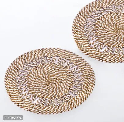 Tsukuyomi Pack of 2 Jute Placemats 30cm Round - Dining Table, Bed Side/Centre Table 12x12 inch (S in P White & Beige)