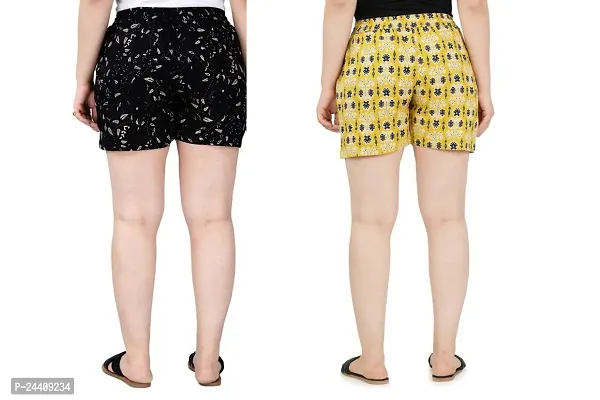 Pack of 2 Floral Printed Shorts with Insert Pockets and Drawstring Waist (Medium, BLACK)-thumb3