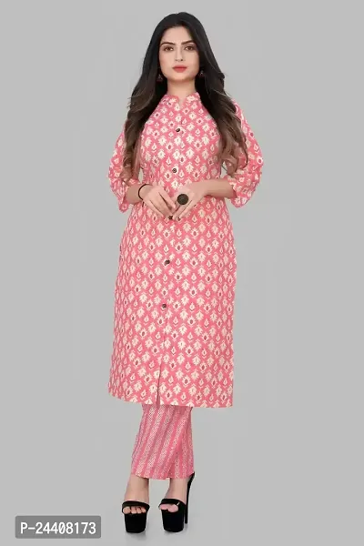 Women's Cotton Blend Printed Straight Kurta with Pant-thumb3