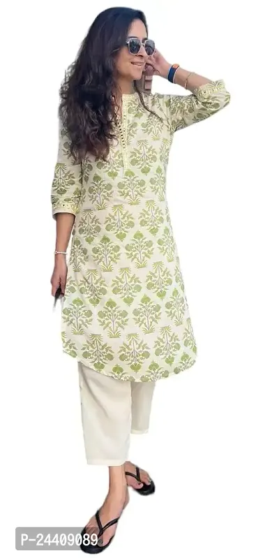 Floral Motif Printed gota detaild Kurta Pant Set (XX-Large) Cream White