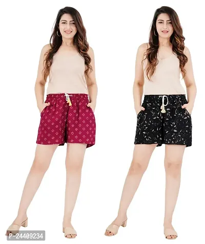 Pack of 2 Floral Printed Shorts with Insert Pockets and Drawstring Waist (Medium, BLACK)-thumb0