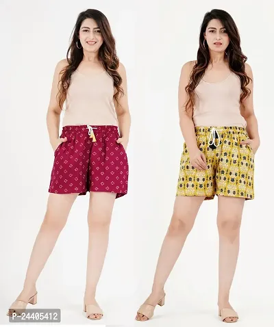 Pack of 2 Floral Printed Shorts with Insert Pockets and Drawstring Waist (XX-Large, MAROON)-thumb3