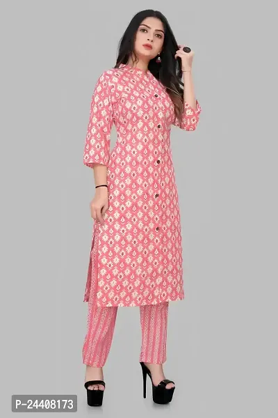 Women's Cotton Blend Printed Straight Kurta with Pant-thumb4