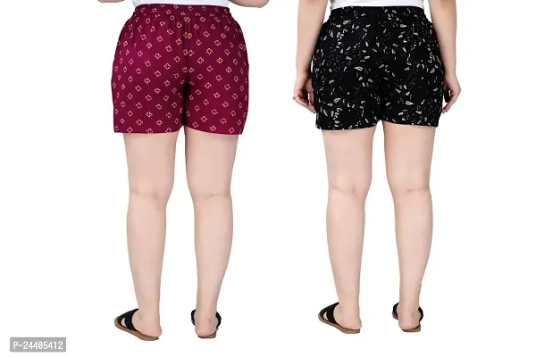 Pack of 2 Floral Printed Shorts with Insert Pockets and Drawstring Waist (XX-Large, MAROON)-thumb2