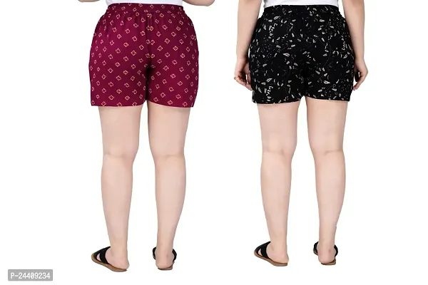 Pack of 2 Floral Printed Shorts with Insert Pockets and Drawstring Waist (Medium, BLACK)-thumb4