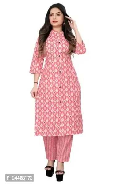 Women's Cotton Blend Printed Straight Kurta with Pant