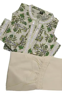 Floral Motif Printed gota detaild Kurta Pant Set (XX-Large) Cream White-thumb4