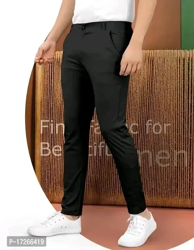 Black colored buttoned track pants for men-thumb3