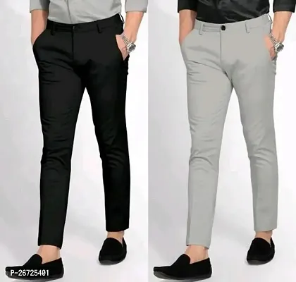 Black and silver combo trousers for men | Black-silver casual slim fit trousers for men