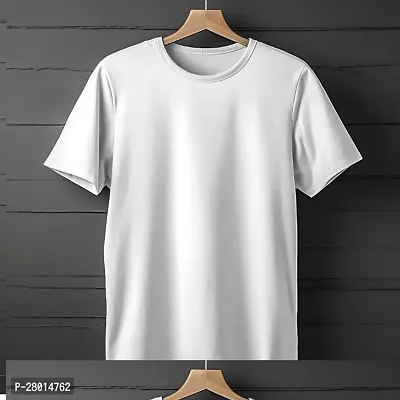 Stylish White Solid  Polyester Round Neck Tees For Men-thumb0