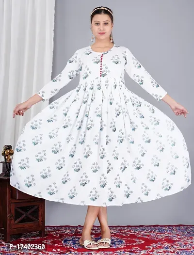 Stylish Rayon White Floral Print Round Neck Anarkali Kurta For Women-thumb0