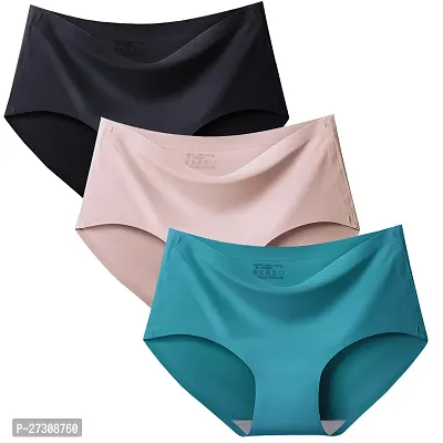 Stylish Multicoloured Cotton Solid Seamless Panty For Women Pack Of 3-thumb0