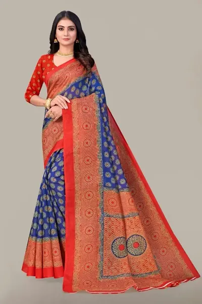 Stylish Woven Design Saree With Blouse Piece For Women