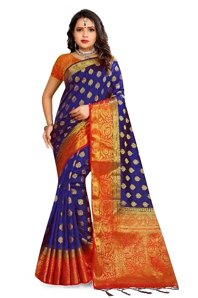 Beautiful Silk Blend Woven Design Saree with Blouse piece For Women