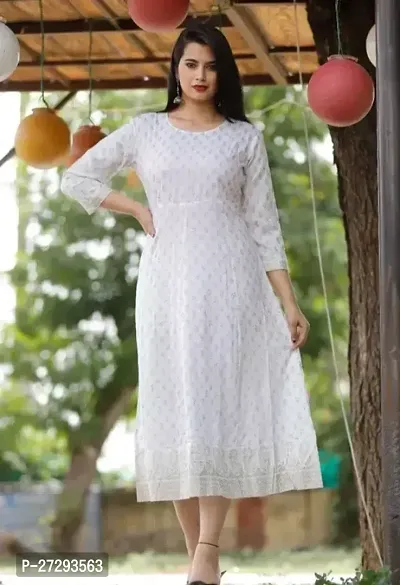 Stylish White Printed Rayon A-Line Kurta For Women-thumb0