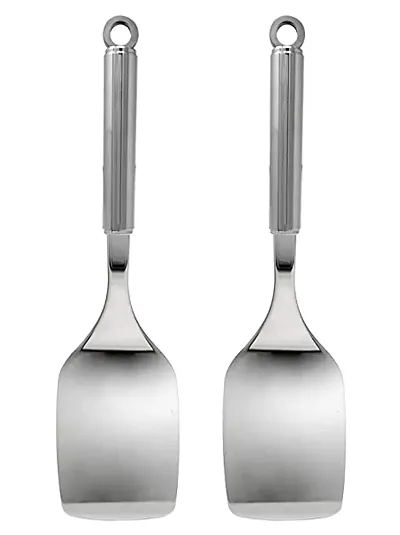 Kuber Industries Stainless Steel Turners/Spatulas/Cooking Turner/for Dosa, Roti, Omlette, Parathas, PavBhaji-Pack of 2 (Silver), Standard, (49KM0123)