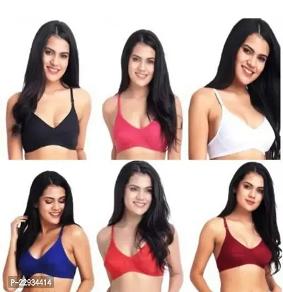 Stylish Multicoloured Cotton Solid Bras For Women Pack of 6-thumb0