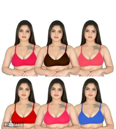 Stylish Multicoloured Cotton Solid Bras For Women Pack of 6-thumb0