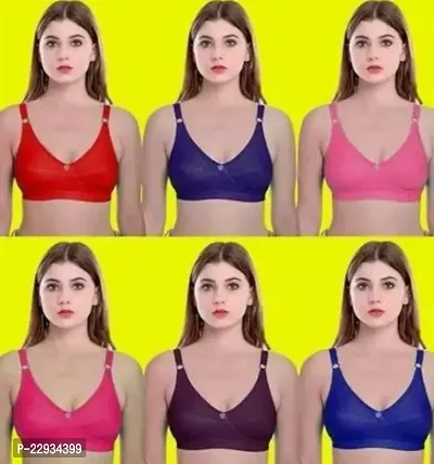 Stylish Multicoloured Cotton Solid Bras For Women Pack of 6