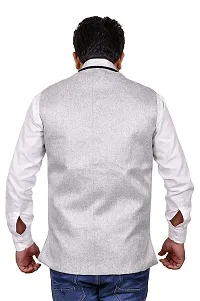 A P Creation Nehru Jacket Sleeveless Solid Men's Regular Fit Jute Ethnic Nehru Modi Jacket Or Waistcoat (Silver, X-Large)-thumb3