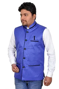 Blue Nehru Jackets   Vests For Men-thumb1