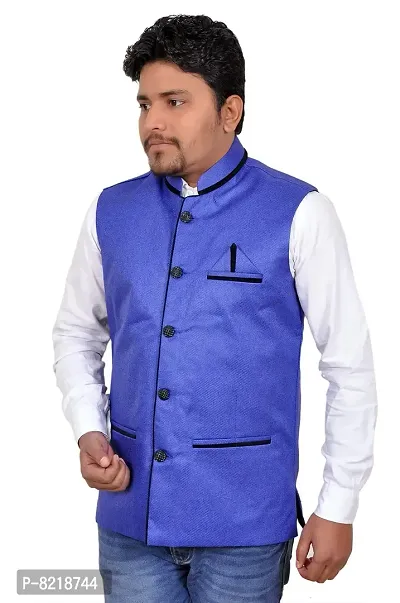 Blue Nehru Jackets   Vests For Men-thumb2