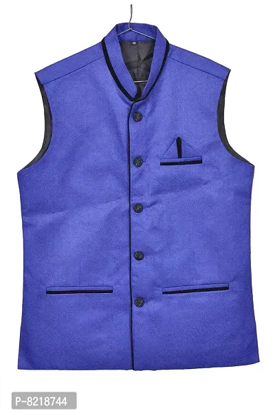 Blue Nehru Jackets   Vests For Men-thumb3