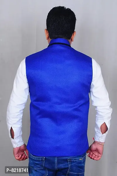 A P Creation Men's Cotton Blend Nehru and Modi Blue Jacket Ethnic Style-thumb4