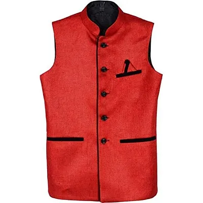 A P Creation Waistcoat | Wedding and Festival Men's Wear | Ethnic Nehru Jacket | Red Nehru Jacket | Mens Wear (Medium)
