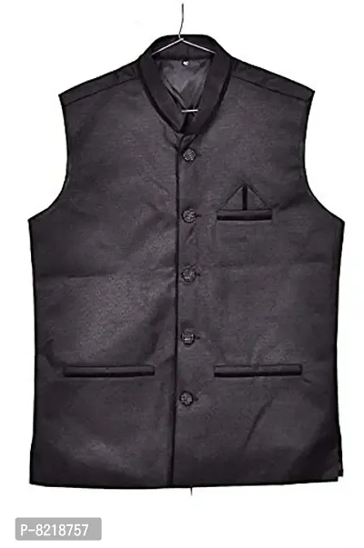 Black Cotton Blend Nehru Jackets   Vests For Men