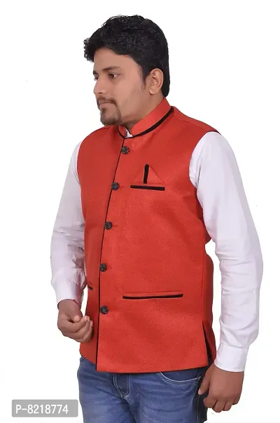 A P Creation Nehru Jacket Sleeveless Solid Men's Regular Fit Jute Ethnic Nehru Modi Jacket Or Waistcoat (38-42)-thumb2