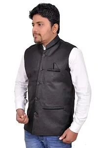 Black Cotton Blend Nehru Jackets   Vests For Men-thumb1