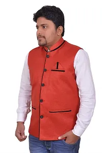 A P Creation Nehru Jacket Sleeveless Solid Men Jacket (Red, X-Large)-thumb2