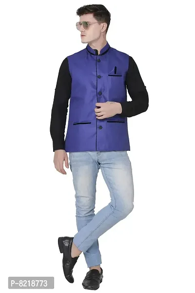 A P Creation Nehru Jacket Sleeveless Solid Men's Regular Fit Jute Ethnic Nehru Modi Jacket Or Waistcoat-thumb0