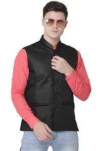 A P Creation Nehru Jacket Sleeveless Solid Men's Regular Fit Jute Ethnic Nehru Modi Jacket Or Waistcoat (38-42)-thumb3