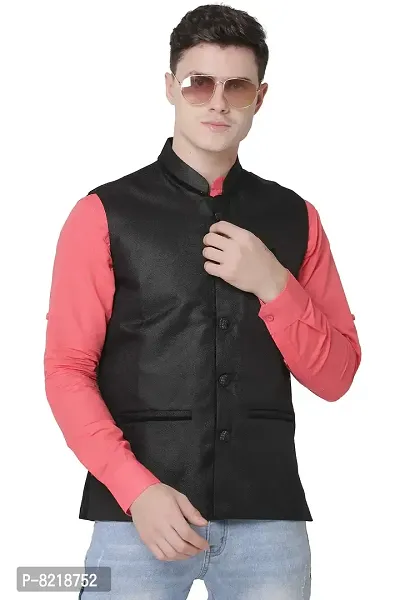 A P Creation Nehru Jacket Sleeveless Solid Men's Regular Fit Jute Ethnic Nehru Modi Jacket Or Waistcoat (38-42)-thumb4