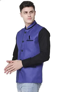 A P Creation Nehru Jacket Sleeveless Solid Men's Regular Fit Jute Ethnic Nehru Modi Jacket Or Waistcoat (Blue, X-Large)-thumb3