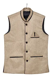 A P Creation Nehru Jacket Sleeveless Solid Men's Regular Fit Jute Ethnic Nehru Modi Jacket Or Waistcoat (38-42)-thumb2