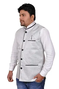 A P Creation Nehru Jacket Sleeveless Solid Men's Regular Fit Jute Ethnic Nehru Modi Jacket Or Waistcoat (38-42)-thumb4