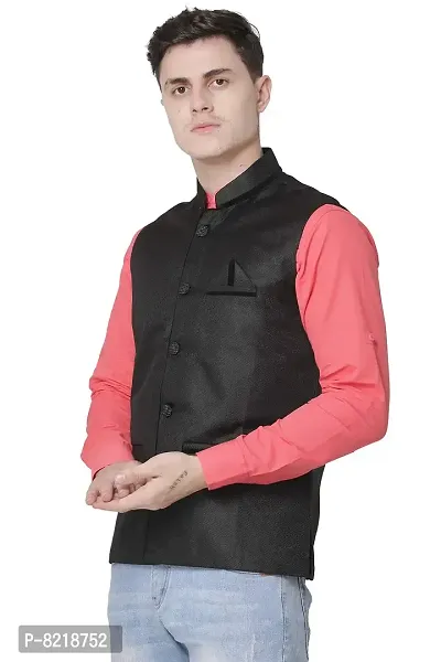 A P Creation Nehru Jacket Sleeveless Solid Men's Regular Fit Jute Ethnic Nehru Modi Jacket Or Waistcoat (38-42)-thumb5