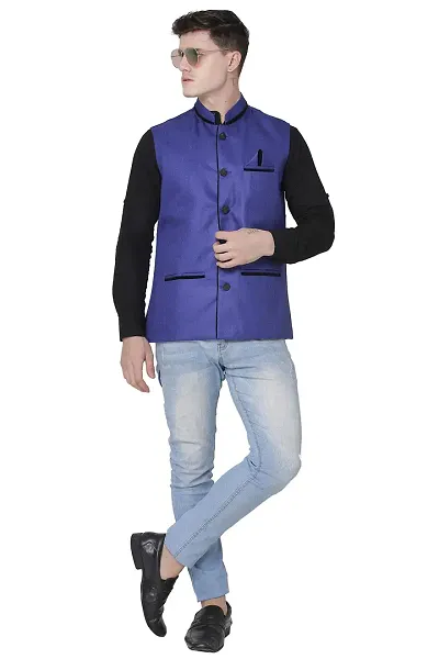 A P Creation Nehru Jacket Sleeveless Solid Men's Regular Fit Jute Ethnic Nehru Modi Jacket Or Waistcoat