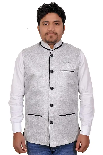 A P Creation Nehru Jacket Sleeveless Solid Mens Regular Fit Jute Ethnic Nehru Modi Jacket Or Waistcoat (38-42)
