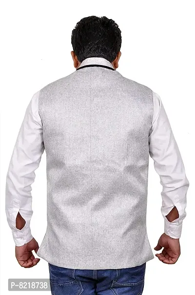 Silver Cotton Blend Nehru Jackets   Vests For Men-thumb2