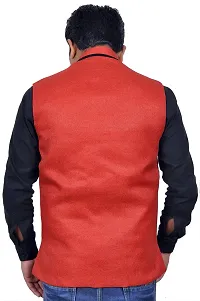 A P Creation Nehru Jacket Sleeveless Solid Men's Regular Fit Jute Ethnic Nehru Modi Jacket Or Waistcoat (Red, Medium)-thumb3
