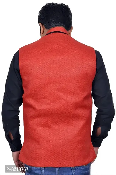 A P Creation Nehru Jacket Sleeveless Solid Men's Regular Fit Jute Ethnic Nehru Modi Jacket Or Waistcoat (Red, Medium)-thumb4