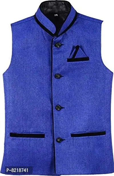 A P Creation Men's Cotton Blend Nehru and Modi Blue Jacket Ethnic Style-thumb0