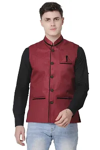 A P Creation Nehru Jacket Men Latest Nehru Jacket Sleeveless Solid Waistcoats Color Maroon 38-42-thumb3
