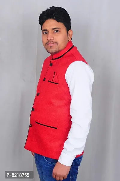 A P Creation Waistcoat | Wedding and Festival Men's Wear | Ethnic Nehru Jacket | Red Nehru Jacket | Mens Wear (Medium)-thumb3