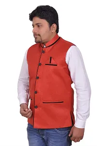 A P Creation Nehru Jacket Sleeveless Solid Men Jacket (Red, X-Large)-thumb1